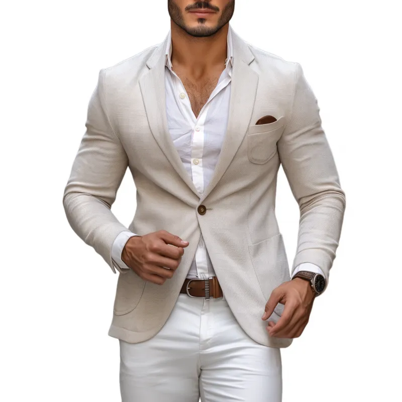 Men's Casual Solid Color Cotton Linen Blend Notch Lapel Single-breasted Slim-fit Blazer MTA2820G9M sold by Manly