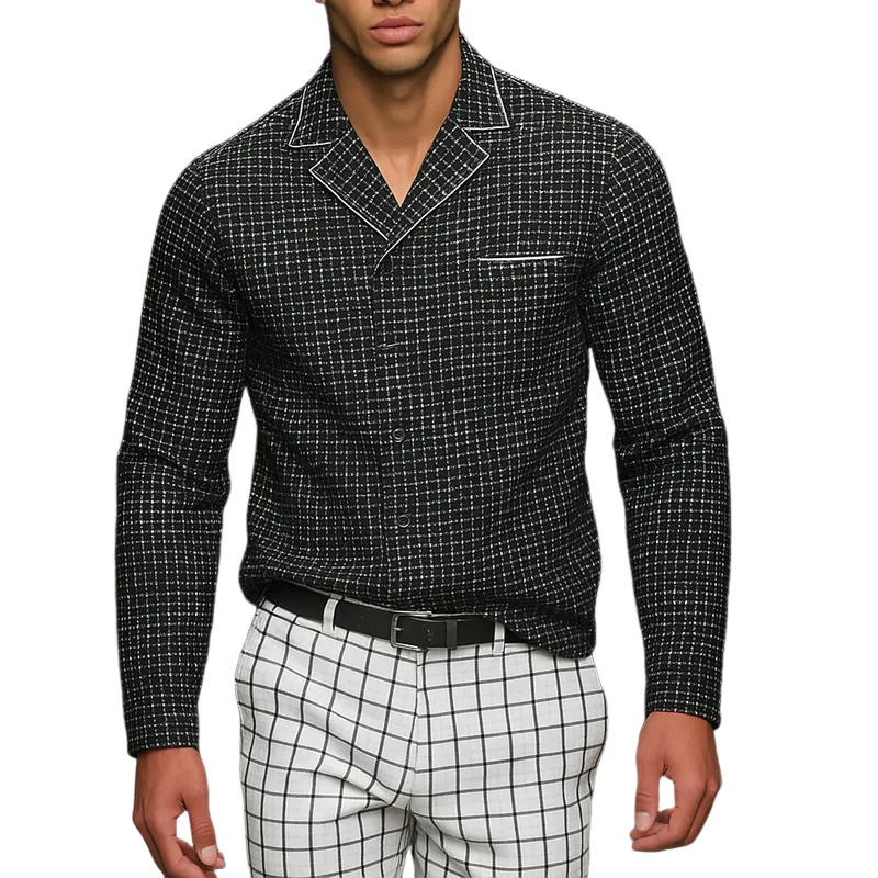 Men’s Fashion Plaid Laple Single Breasted Shirt MTA0420H2Z sold by Manly