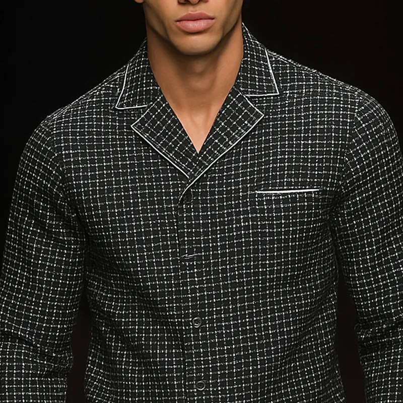 Men’s Fashion Plaid Laple Single Breasted Shirt MTA0420H2Z sold by Manly product image thumbnail 3