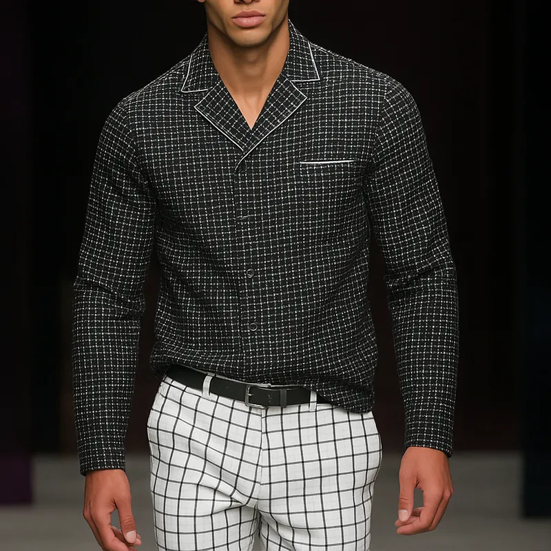 Men’s Fashion Plaid Laple Single Breasted Shirt MTA0420H2Z sold by Manly product image thumbnail 2