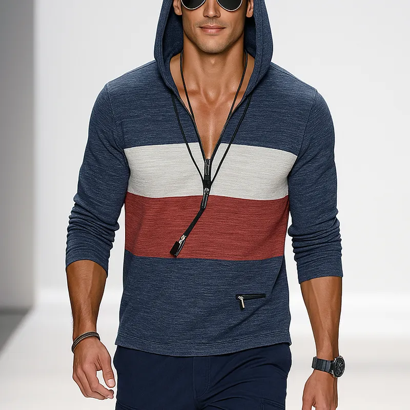 Men's Colorblock Half Zipper Collar Long Sleeve Hoodie MTA0438H7Z sold by Manly product image thumbnail 2