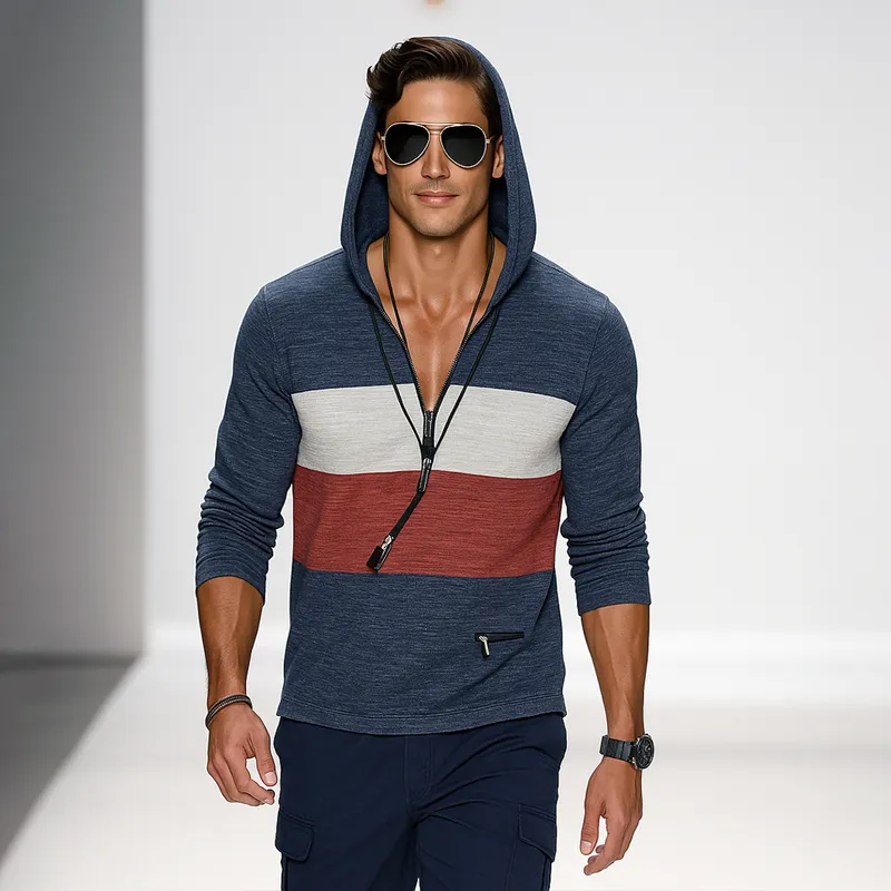 Men's Colorblock Half Zipper Collar Long Sleeve Hoodie MTA0438H7Z sold by Manly product image thumbnail 3