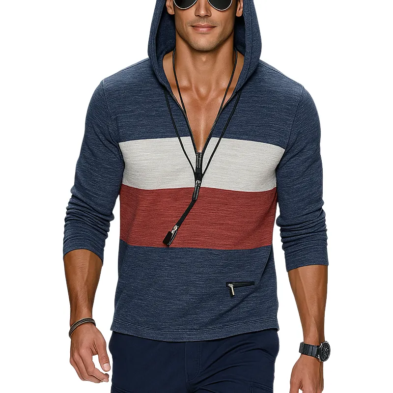 Men's Colorblock Half Zipper Collar Long Sleeve Hoodie MTA0438H7Z sold by Manly