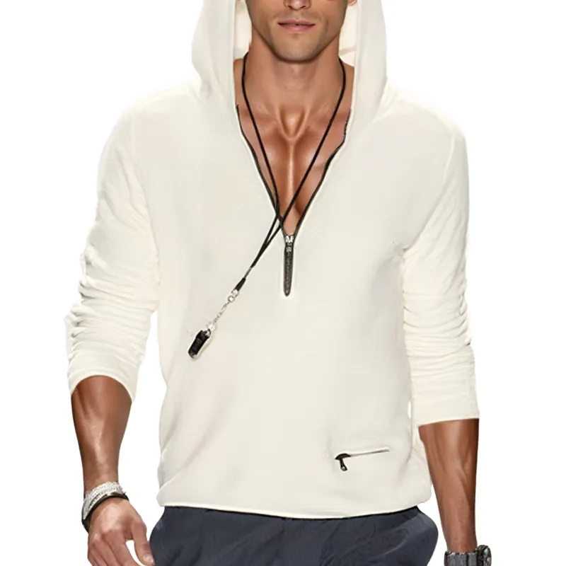 Men's Solid Half Zipper Collar Long Sleeve Hoodie MTA0444H7Z sold by Manly
