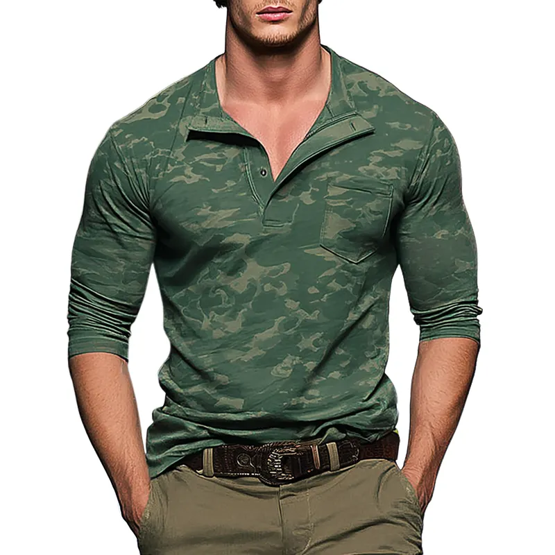 Men's Camo Henley Collar Long Sleeve T-shirt MTA0477H6Z sold by Manly