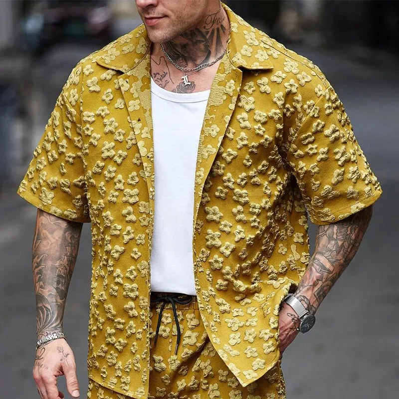 Men's Jacquard Casual Lapel Short Sleeve Shirt MTA1001D7X sold by Manly
