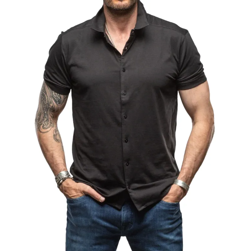 Men's Casual Breathable Cotton Lapel Slim Fit Short Sleeve Shirt MTA0652E2M sold by Manly