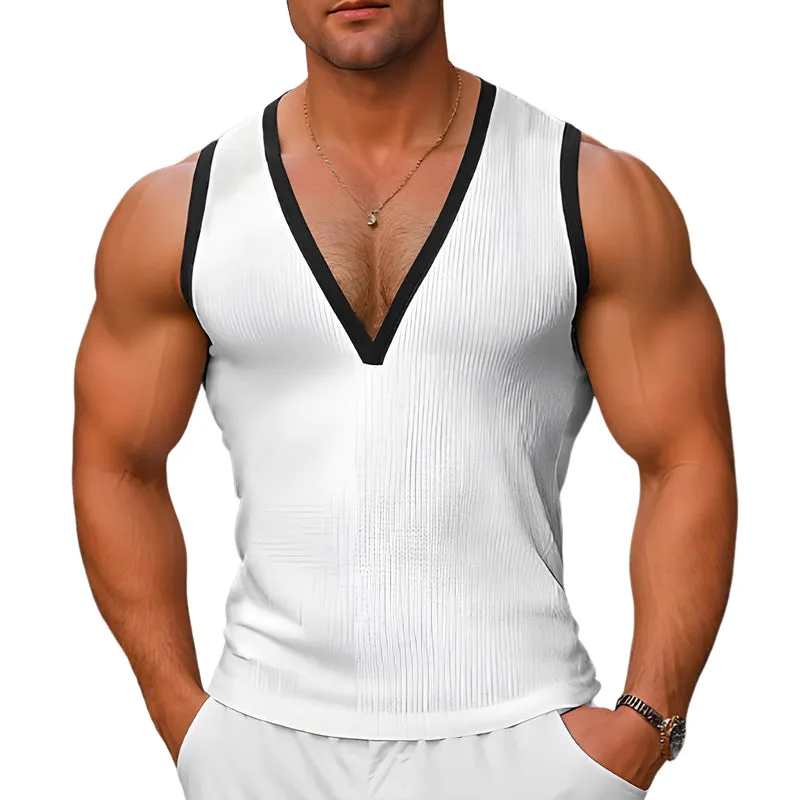 Men's Contrast V-Neck Waffle Tank Top MTA1148D8X sold by Manly