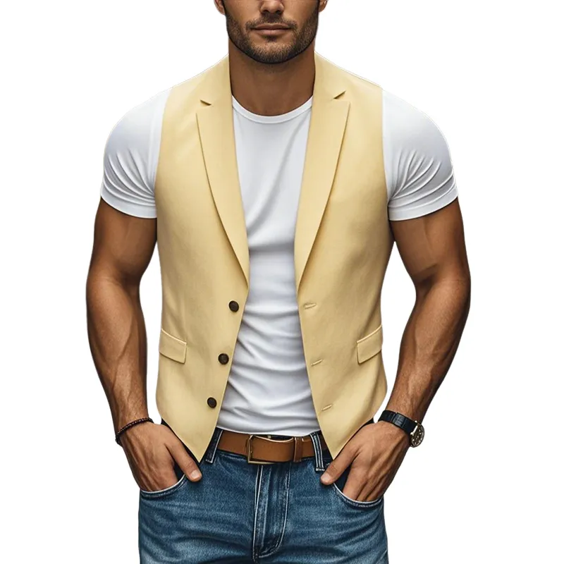 Men's Casual Cotton Blended Notched Lapel Single Breasted Slim Fit Suit Vest MTA0243D6M sold by Manly