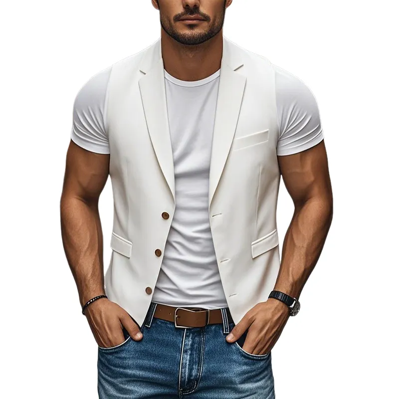 Men's Casual Cotton Blended Notched Lapel Single Breasted Slim Fit Suit Vest MTA0269D1M sold by Manly