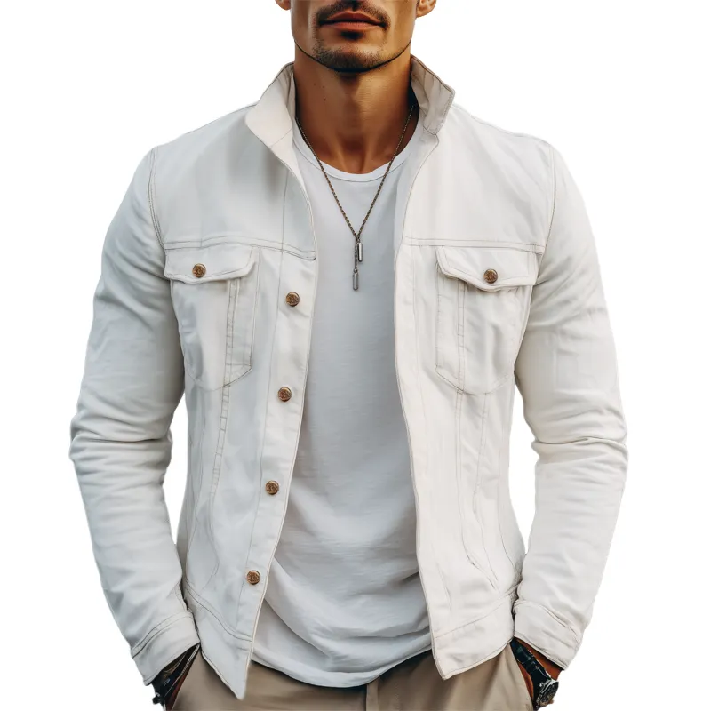 Men's Spring And Autumn Classic Stand Collar Button Cotton Jacket MTA0646H2U sold by Manly