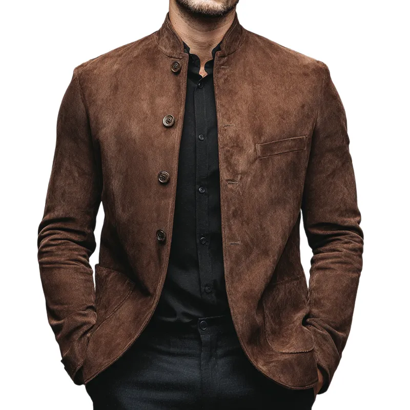 Men's Vintage Faux Suede Stand Collar Jacket MTA0614H9X sold by Manly