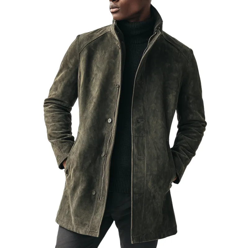 Men's Vintage Stand Collar Faux Suede Mid-Length Zipper Coat MTA0651H0X sold by Manly