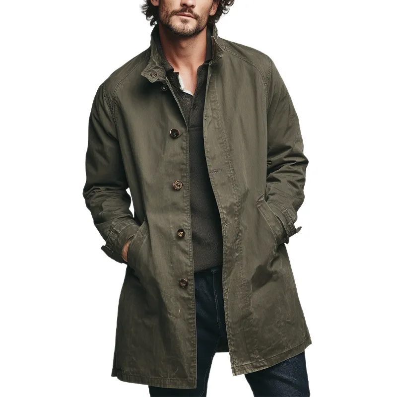 Men's Cotton Washed Vintage Lapel Single-Breasted Coat MTA0581H7X sold by Manly