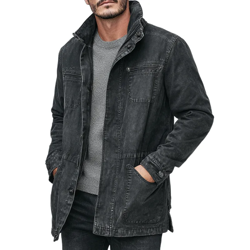 Men's Vintage Stand-collar Double-breasted Mid-length