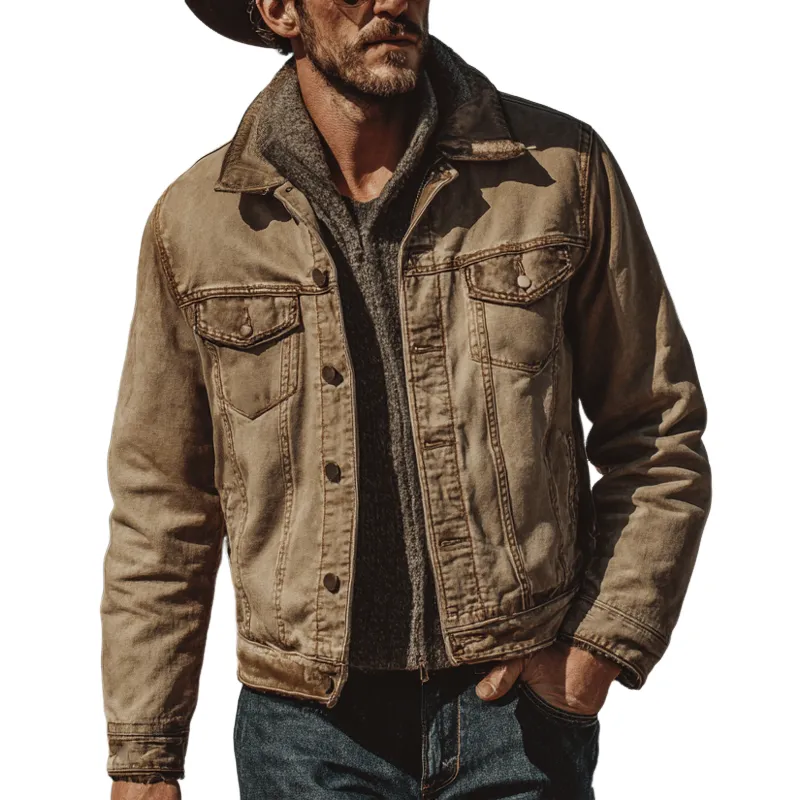 Men's Vintage Western Style Lapel Denim Jacket MTA0570H8X sold by Manly