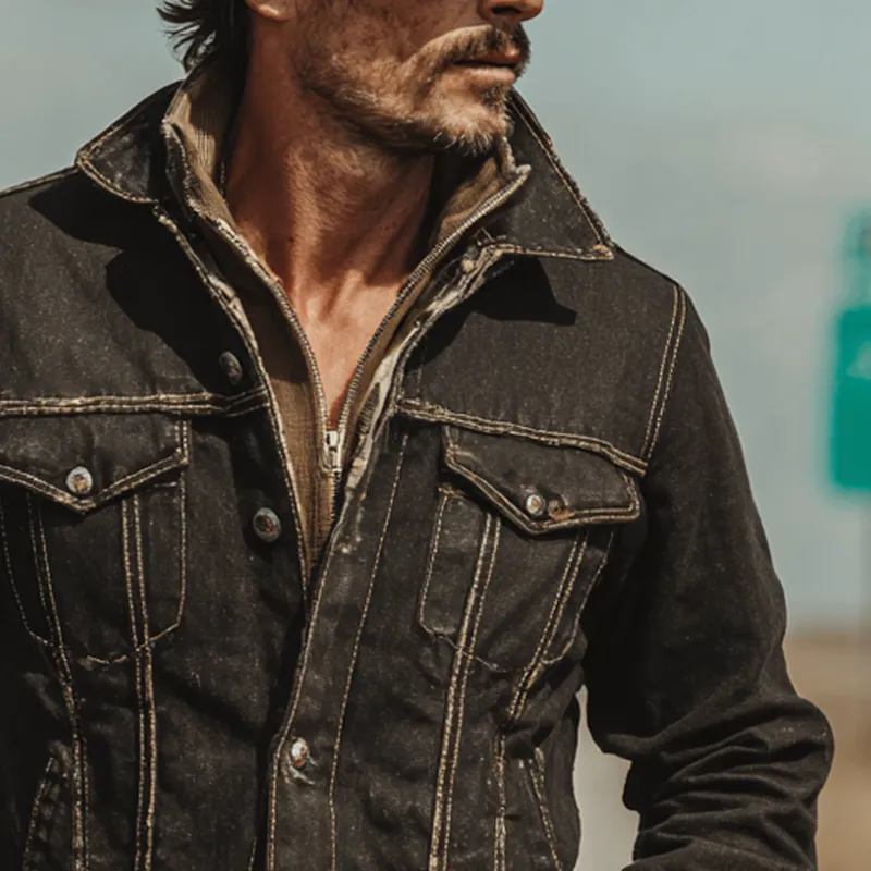 Men's Retro Western Style Lapel Denim Jacket MTA0542H7X sold by Manly product image thumbnail 4