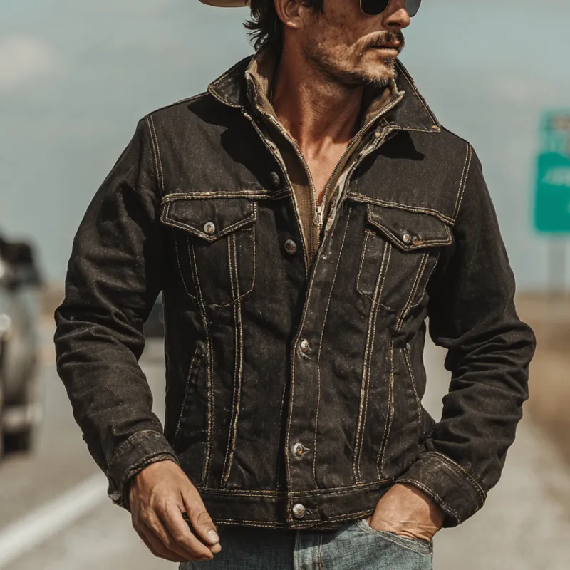 Men's Retro Western Style Lapel Denim Jacket MTA0542H7X sold by Manly product image thumbnail 3