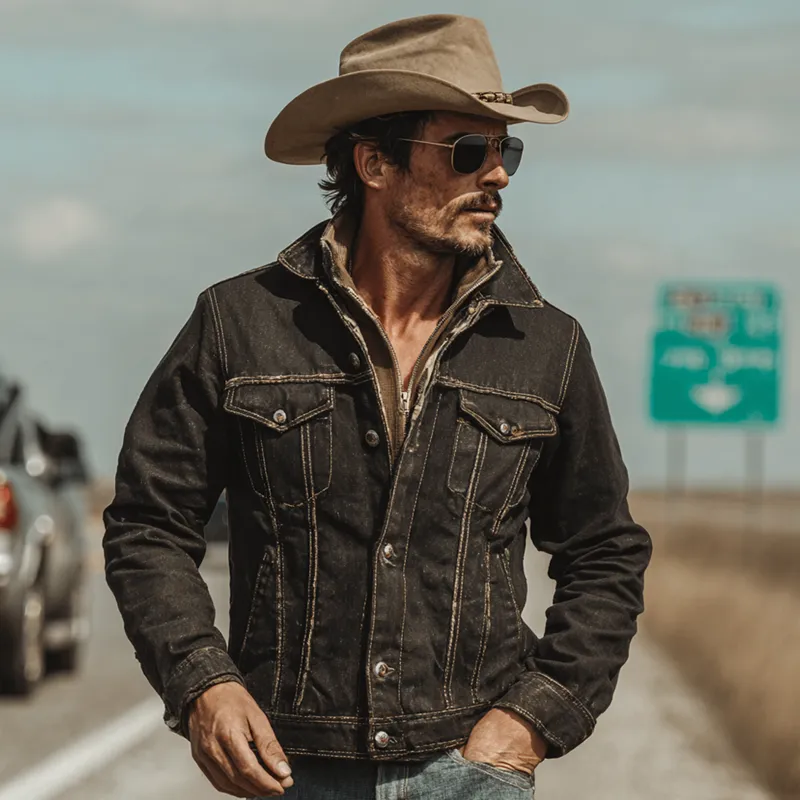 Men's Retro Western Style Lapel Denim Jacket MTA0542H7X sold by Manly product image thumbnail 2