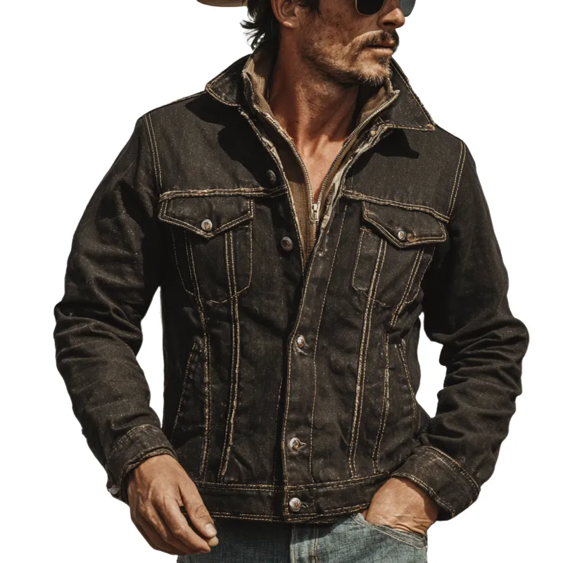 Men's Retro Western Style Lapel Denim Jacket MTA0542H7X sold by Manly