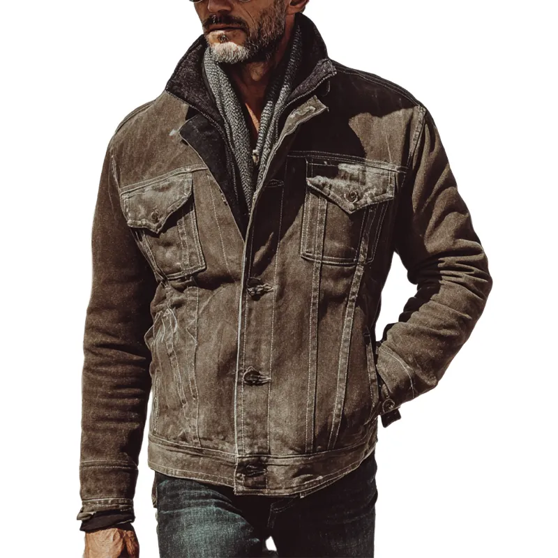 Men's Vintage Workwear Waxed Cotton Lapel Jacket MTA0500H6X sold by Manly