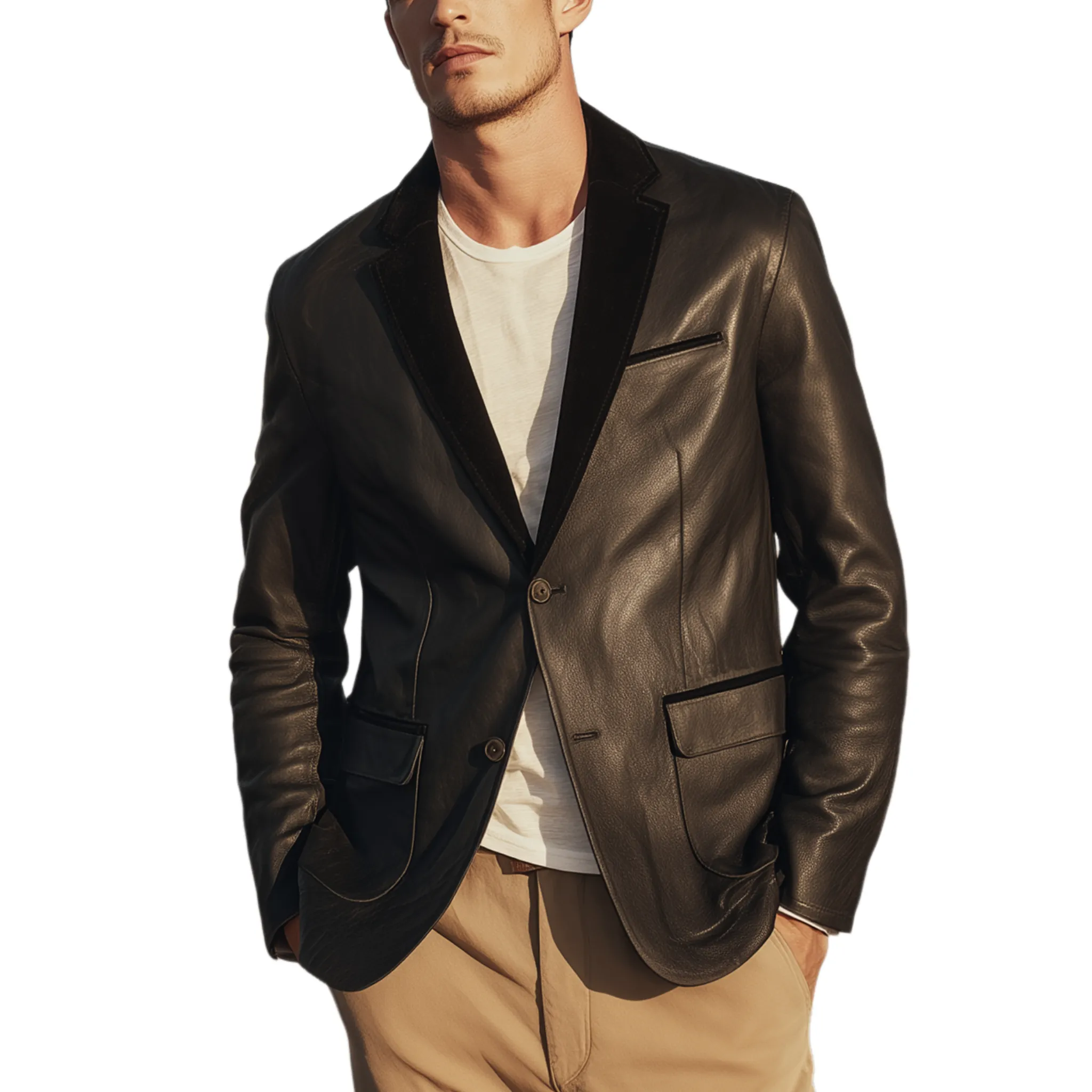 Men's Classic Retro PU Leather And Suede Single-breasted Slim-fit Blazer MTA0594H3K sold by Manly