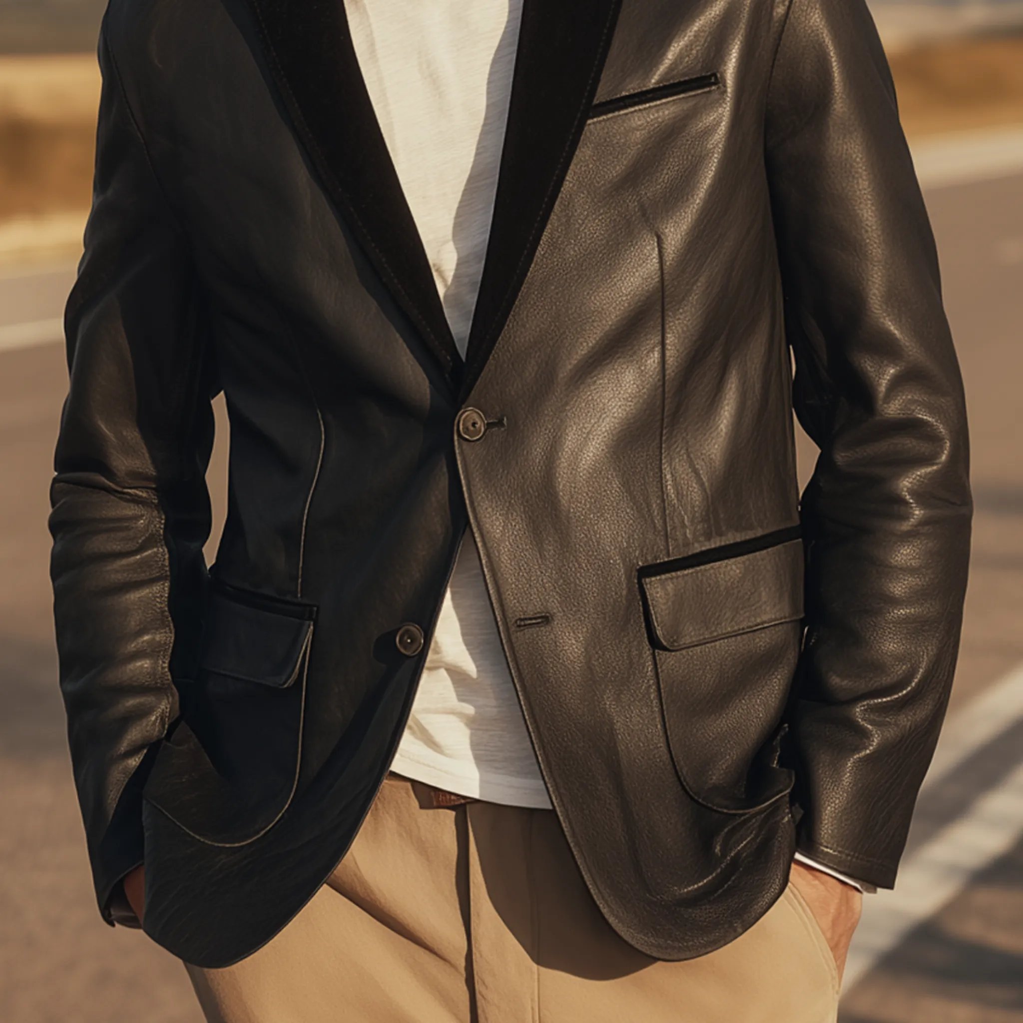 Men's Classic Retro PU Leather And Suede Single-breasted Slim-fit Blazer MTA0594H3K sold by Manly product image thumbnail 5