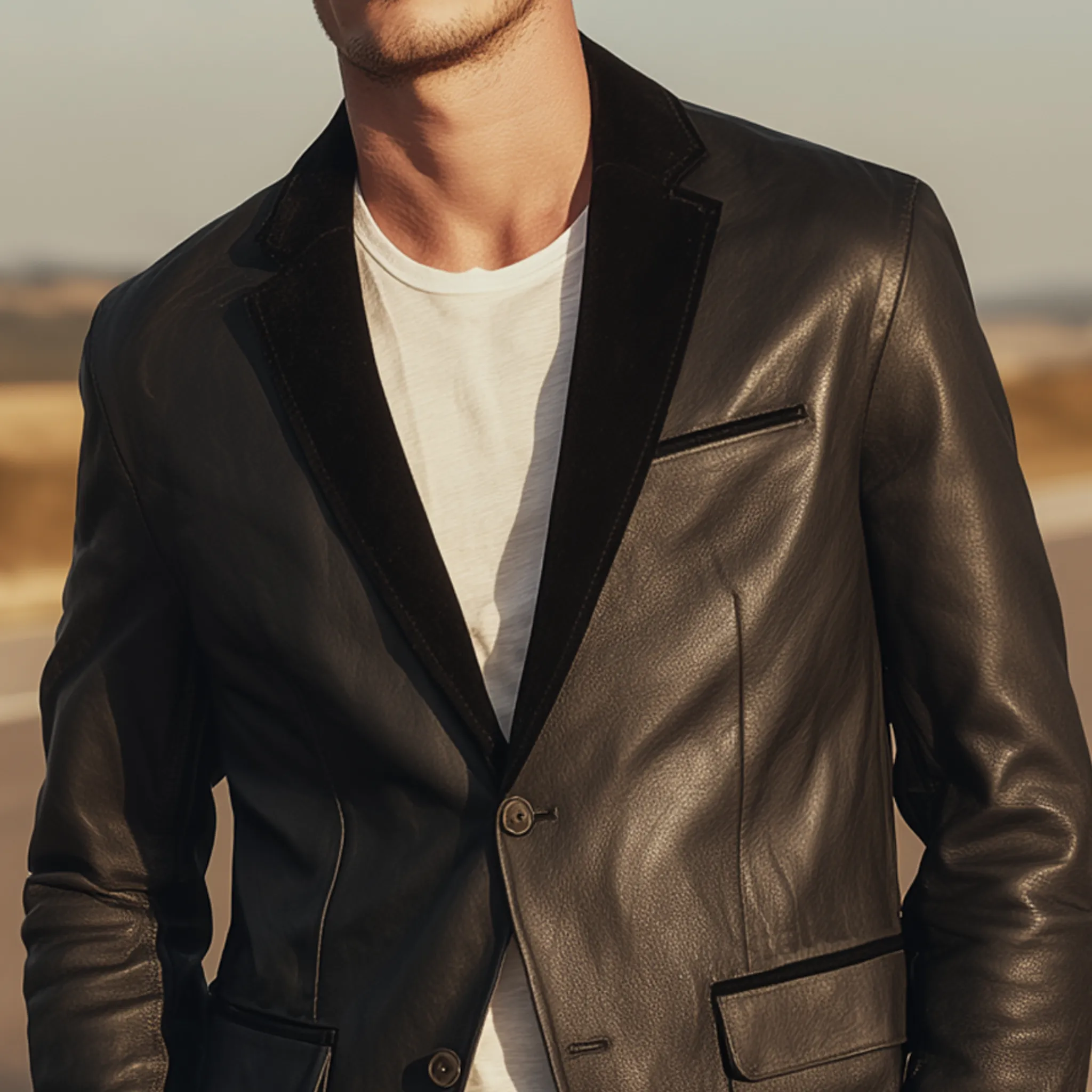 Men's Classic Retro PU Leather And Suede Single-breasted Slim-fit Blazer MTA0594H3K sold by Manly product image thumbnail 4