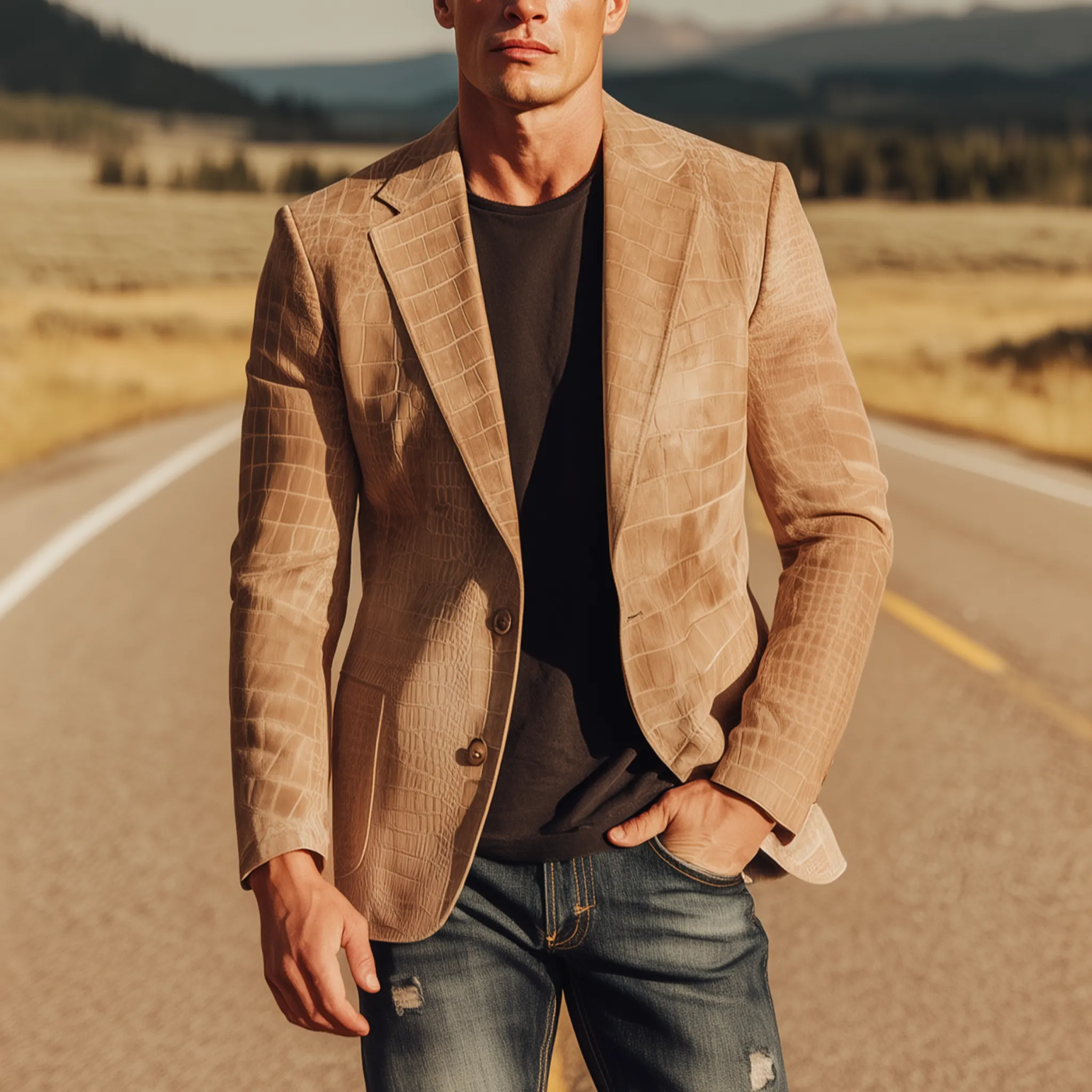 Men's Classic Retro Western Style Textured Matte Leather Single-breasted Slim-fit Blazer MTA0518H6K sold by Manly product image thumbnail 2