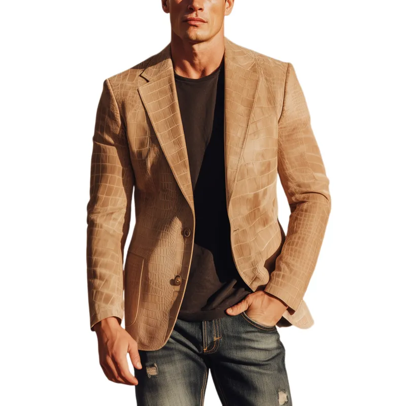 Men's Classic Retro Western Style Textured Matte Leather Single-breasted Slim-fit Blazer MTA0518H6K sold by Manly