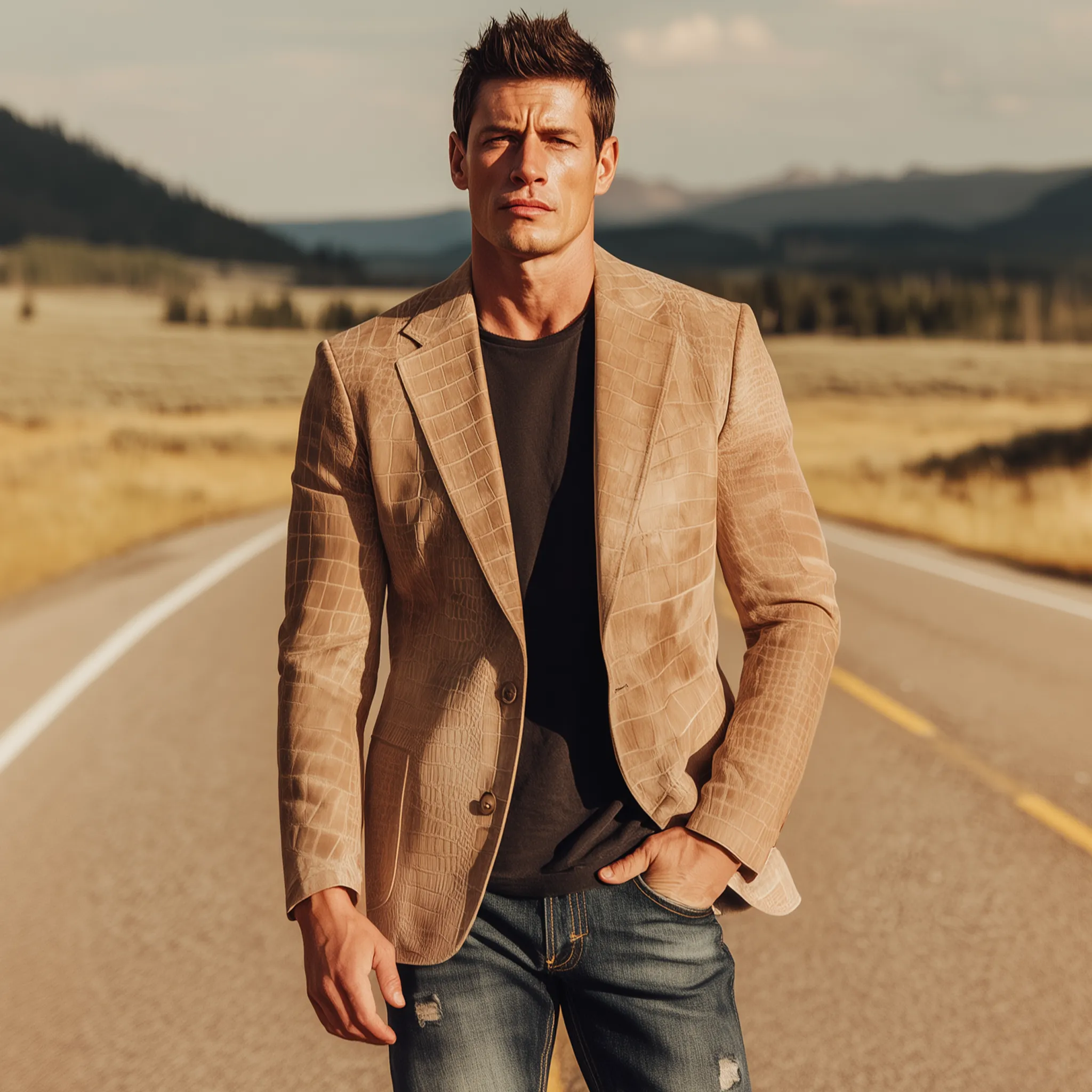 Men's Classic Retro Western Style Textured Matte Leather Single-breasted Slim-fit Blazer MTA0518H6K sold by Manly product image thumbnail 3
