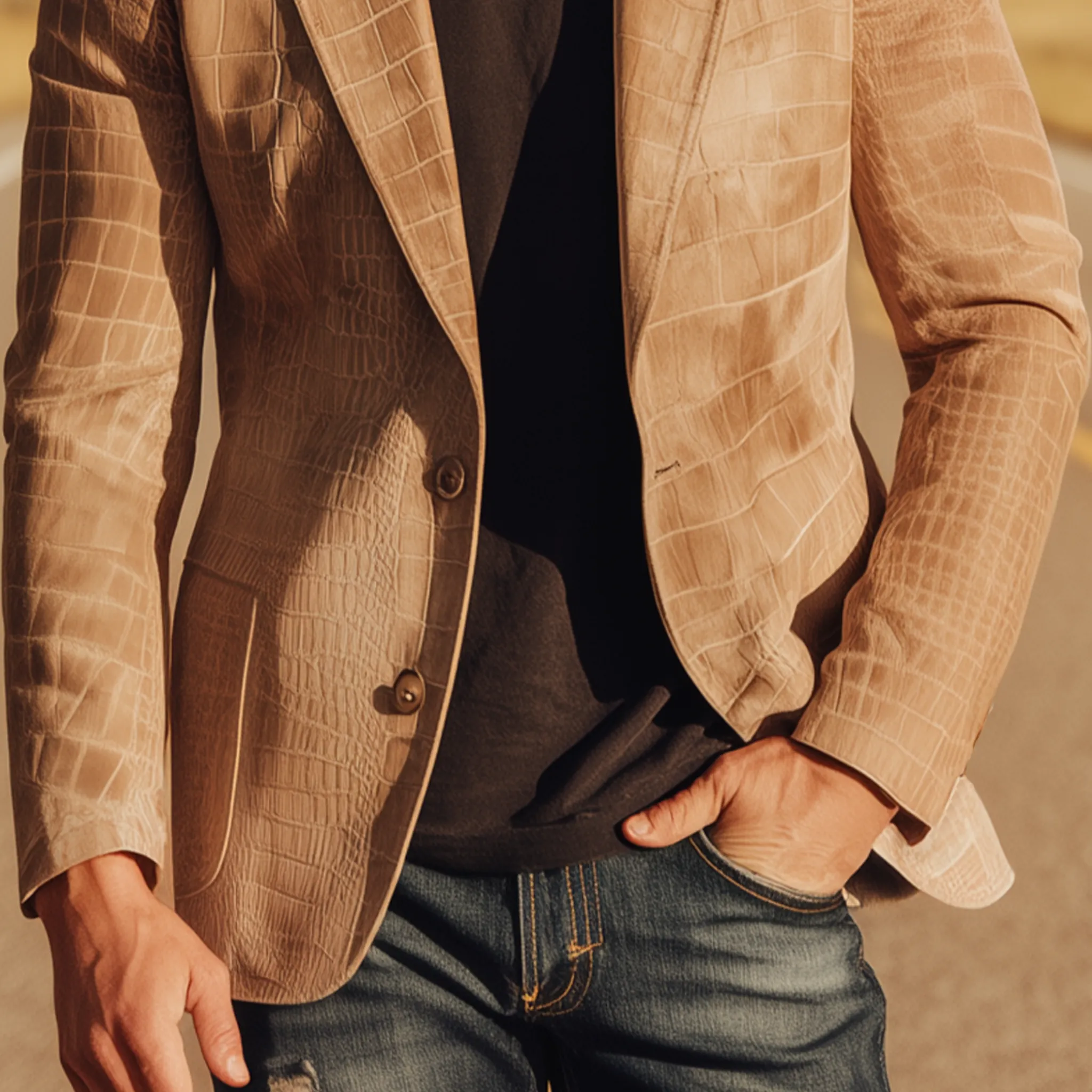 Men's Classic Retro Western Style Textured Matte Leather Single-breasted Slim-fit Blazer MTA0518H6K sold by Manly product image thumbnail 5