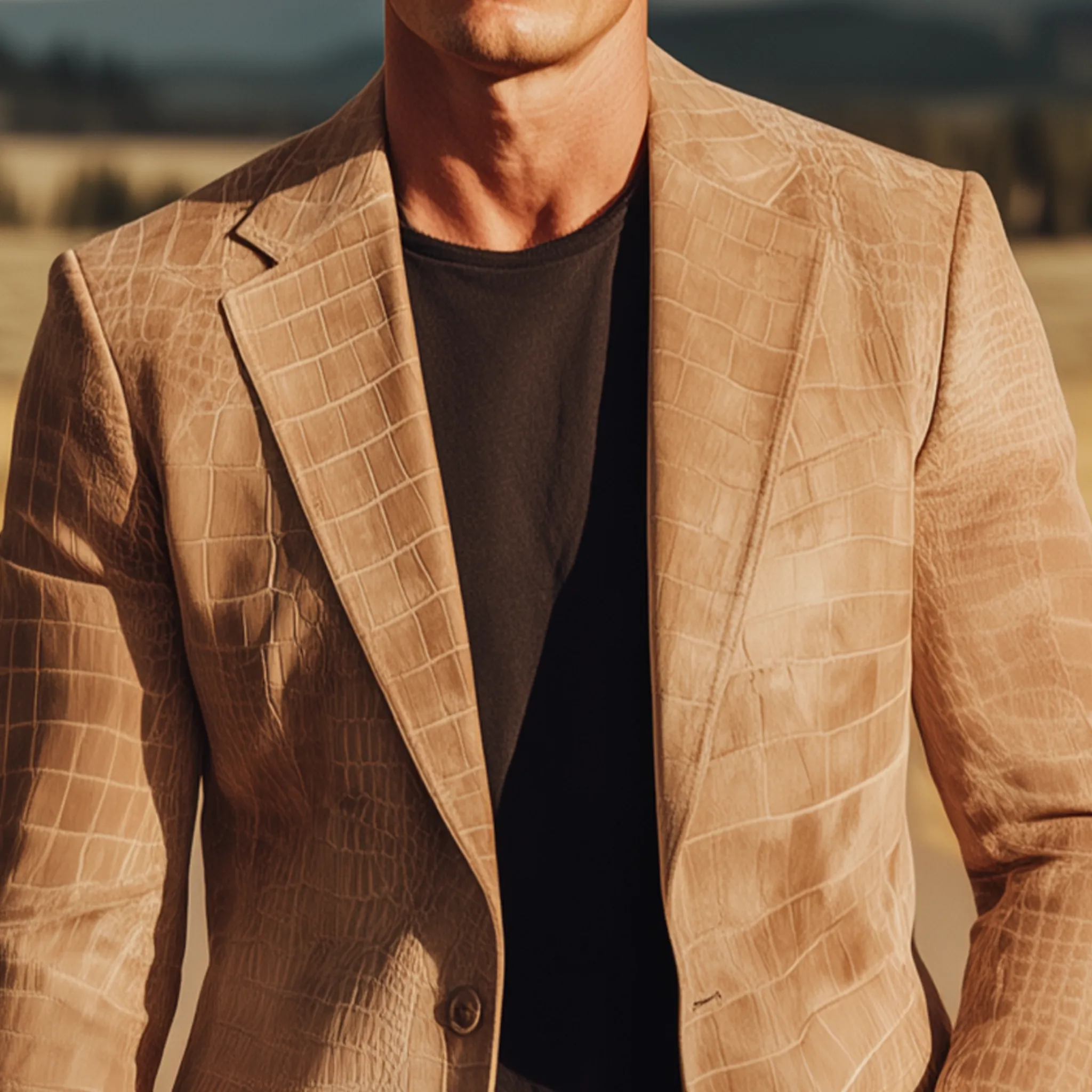 Men's Classic Retro Western Style Textured Matte Leather Single-breasted Slim-fit Blazer MTA0518H6K sold by Manly product image thumbnail 4