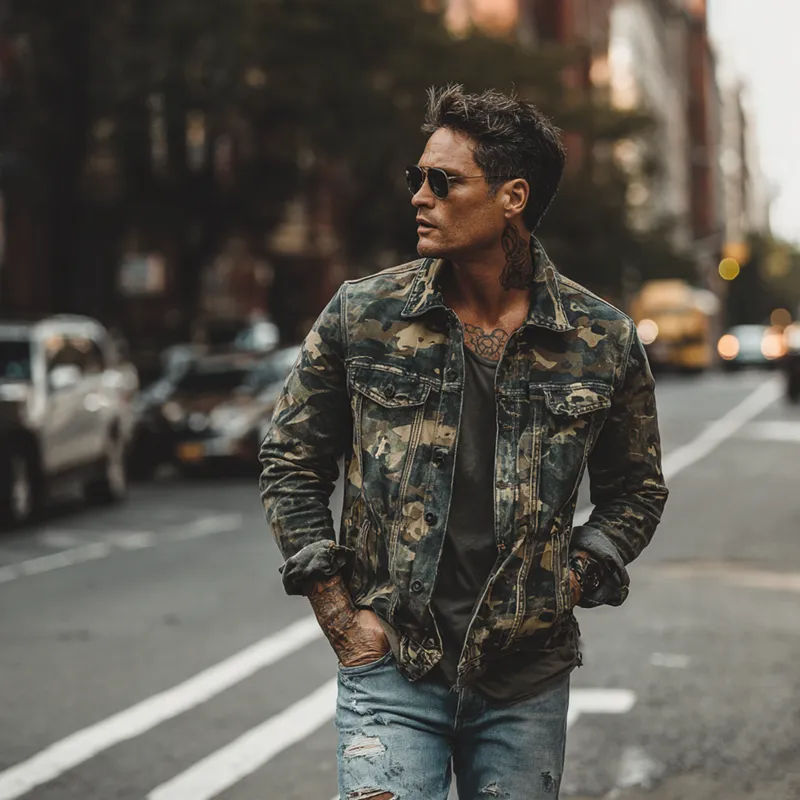 Men's Vintage Camouflage Print Lapel Jacket MTA0530H4X sold by Manly product image thumbnail 4