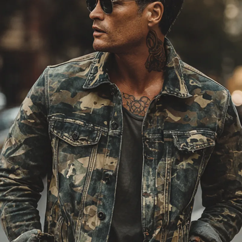 Men's Vintage Camouflage Print Lapel Jacket MTA0530H4X sold by Manly product image thumbnail 3