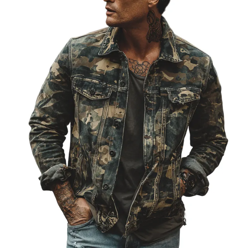 Men's Vintage Camouflage Print Lapel Jacket MTA0530H4X sold by Manly