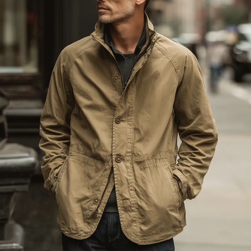 Men's Casual Solid Color Cotton Stand Collar Zipper Jacket MTA0573H4X sold by Manly product image thumbnail 4