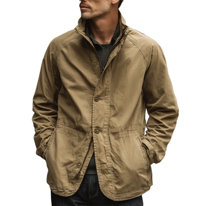 Men's Casual Solid Color Cotton Stand Collar Zipper Jacket MTA0573H4X sold by Manly