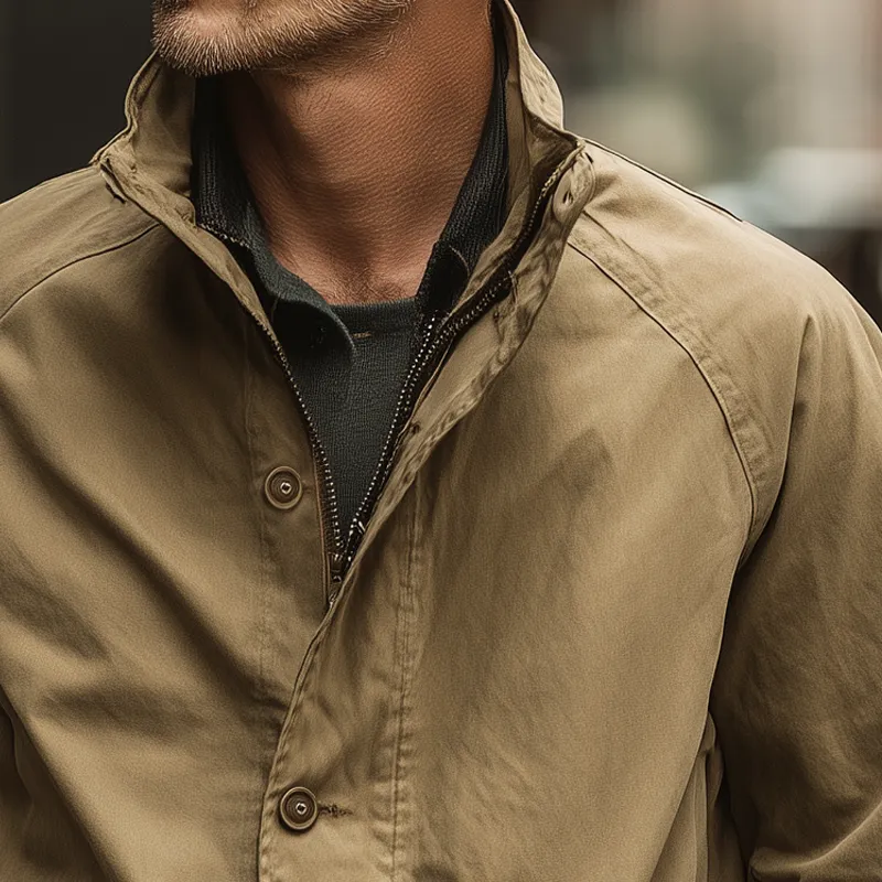 Men's Casual Solid Color Cotton Stand Collar Zipper Jacket MTA0573H4X sold by Manly product image thumbnail 3