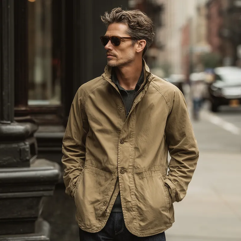 Men's Casual Solid Color Cotton Stand Collar Zipper Jacket MTA0573H4X sold by Manly product image thumbnail 2