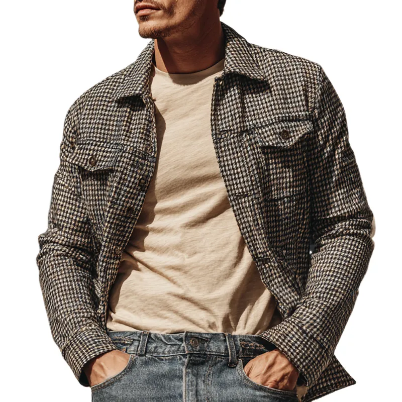 Men's Houndstooth Lapel Single-Breasted Jacket MTA0568H6X sold by Manly
