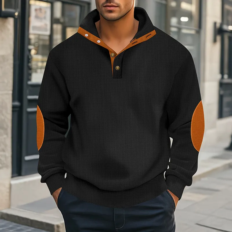 Men's Waffle Panel Contrast Color Stand Collar Pullover Sweatshirt MTA0457H2X sold by Manly product image thumbnail 3