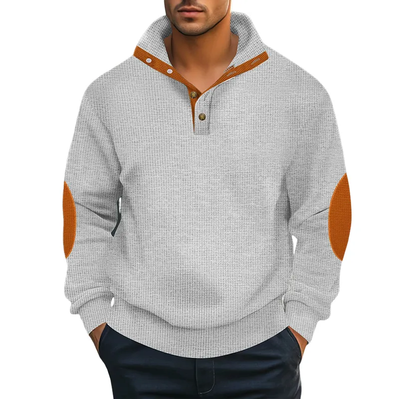 Men's Waffle Panel Contrast Color Stand Collar Pullover Sweatshirt MTA0457H2X sold by Manly