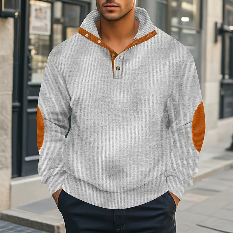 Men's Waffle Panel Contrast Color Stand Collar Pullover Sweatshirt MTA0457H2X sold by Manly product image thumbnail 2