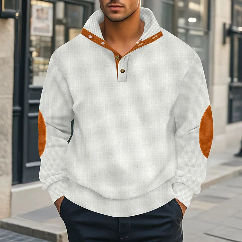 Men's Waffle Panel Contrast Color Stand Collar Pullover Sweatshirt MTA0457H2X sold by Manly product image thumbnail 4