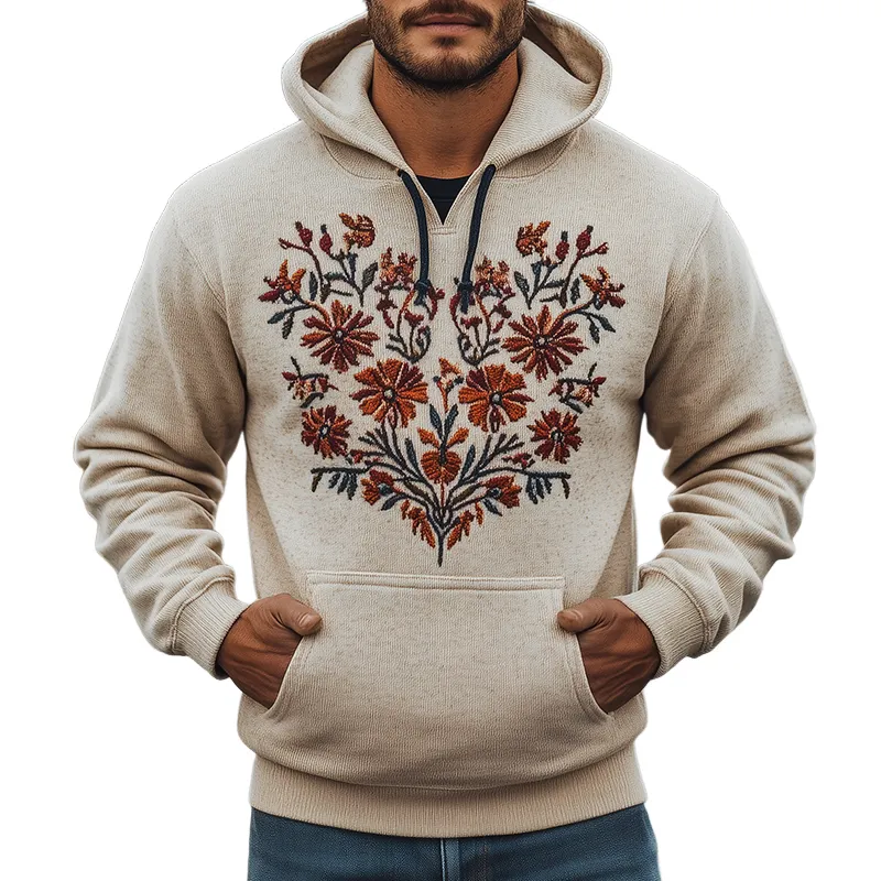 Men's Vintage Casual Floral Embroidered Hoodie MTA2350G8TO sold by Manly