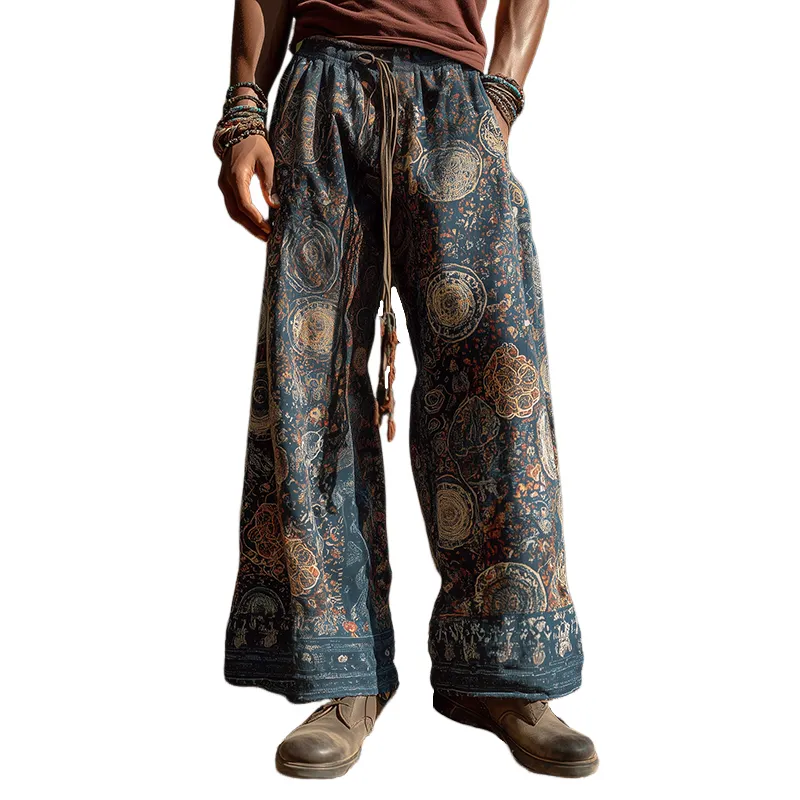 Men's Retro Casual Hippie Floral Print Loose Trousers MTA0188H2TO sold by Manly