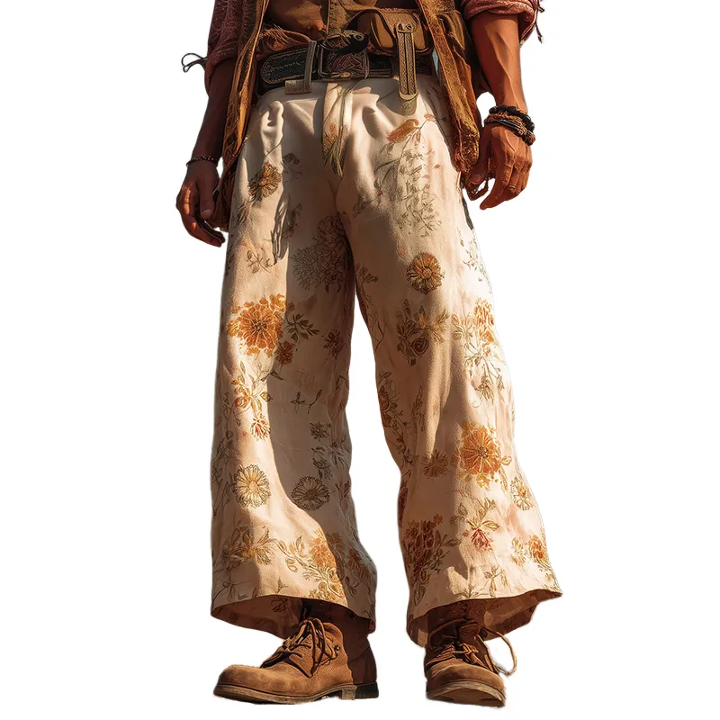 Men's Retro Casual Hippie Floral Print Loose Trousers MTA0194H2TO sold by Manly