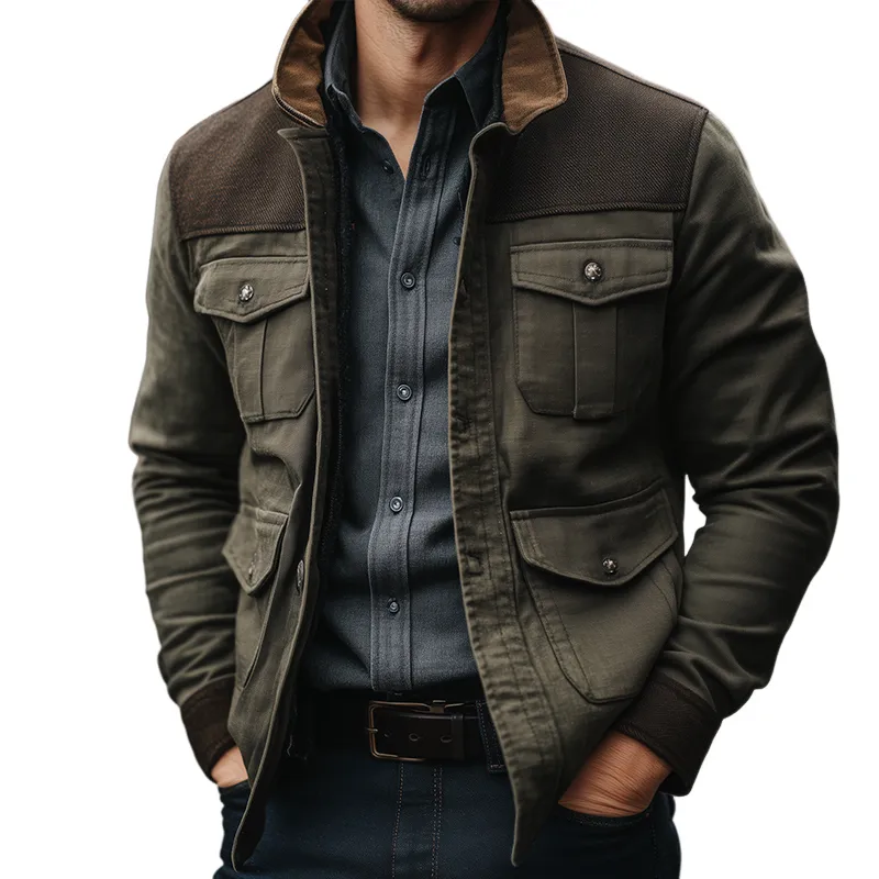 Men's Retro Casual Cotton Stitching Washed Outdoor Barn Jacket MTA0261H8TO sold by Manly