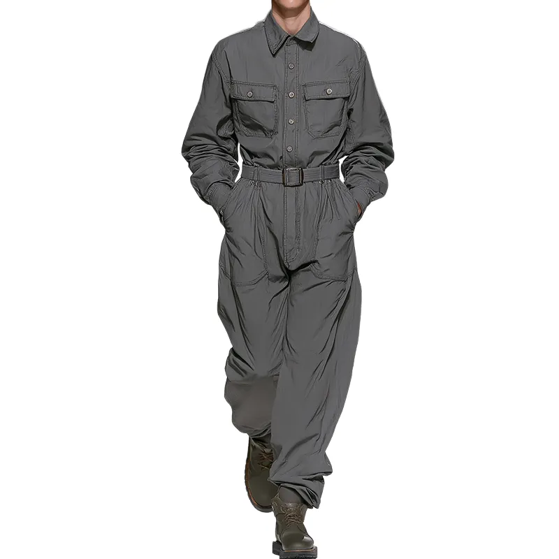 Men's Retro Casual Cotton Solid Color Loose Shirt Workwear Jumpsuit MTA0466H1TO sold by Manly